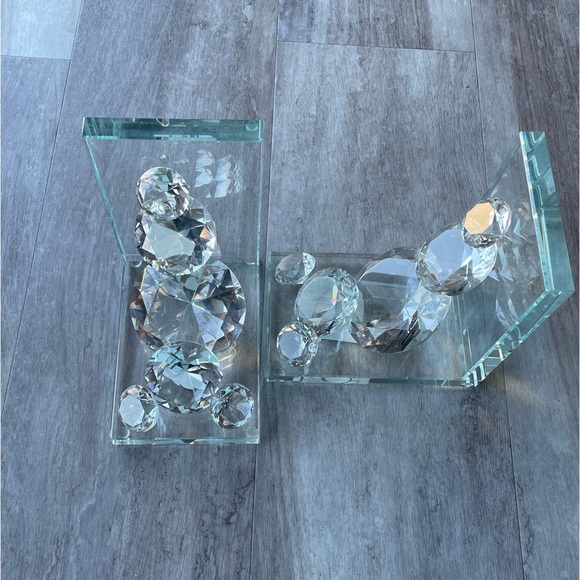 NWOT Clear Crystal Bookends with Diamond-shaped design - Picture 3 of 4